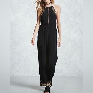 Forever 21 Black Gold Floral Embroidered Jumpsuit‎ | Size M | NWT